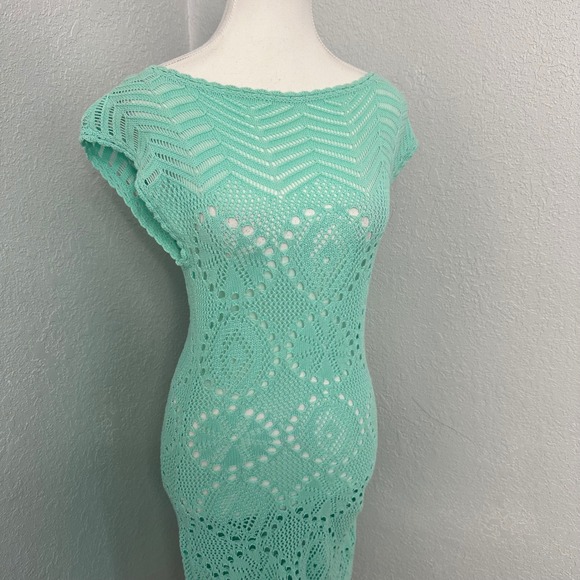 Lilly Pulitzer teal Crochet Knit‎ Swim Cover Up Dress XS - Picture 2 of 7